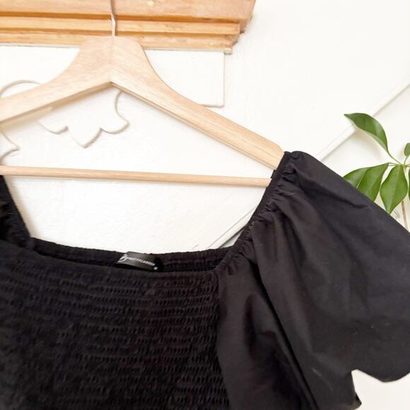 Pretty Garden Black Smocked Tiered Maxi Dress Square Neck Puff Sleeves Size M - Picture 5 of 8